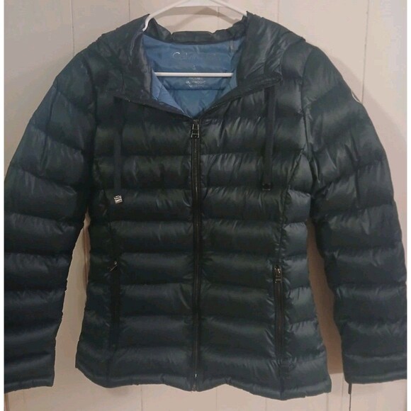 Calvin Klein Womens Small Down  Jacket Green Quilted Hood Packable Lightweight - Picture 1 of 7